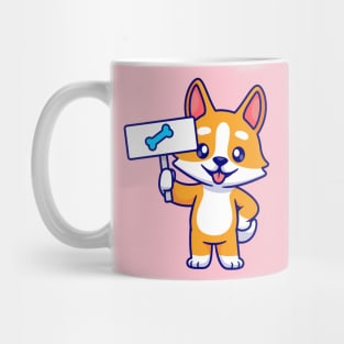 Cute Corgi Dog Holding Bone Board Cartoon Mug